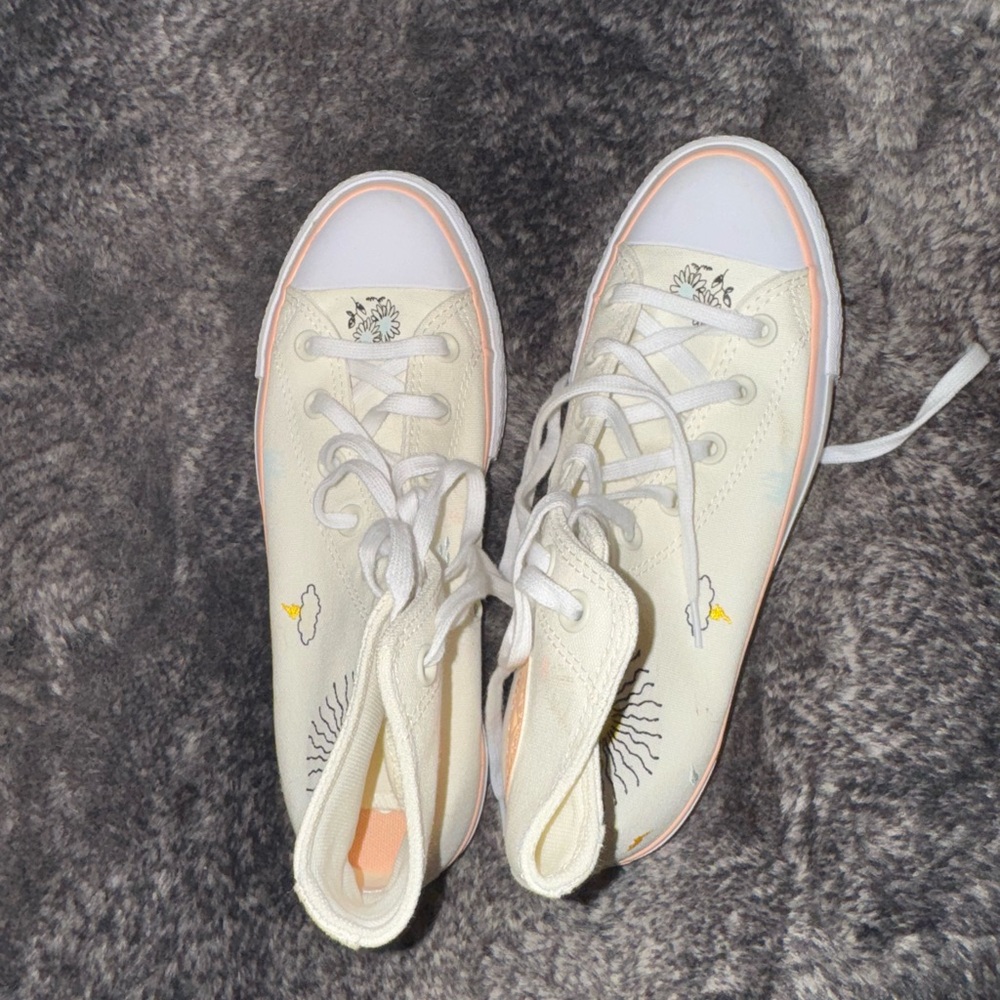 Converse Cream High-Top Sneakers with Graphic Design